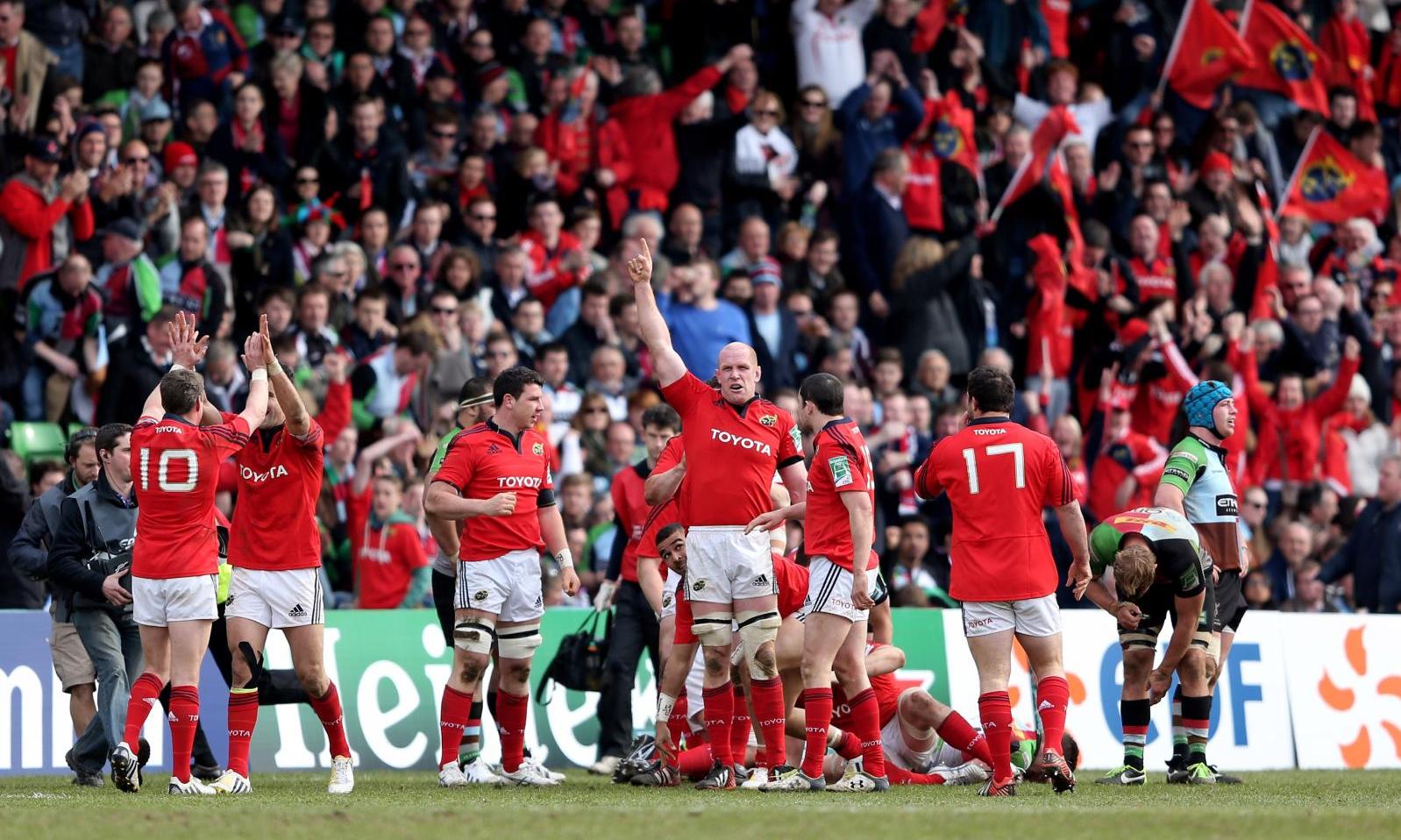 Munster Rugby captain Paul O'Connell celebrates following his teams victory over Harlequins in the 2013 Heineken Cup Quarter Final (courtesy of Getty Images)